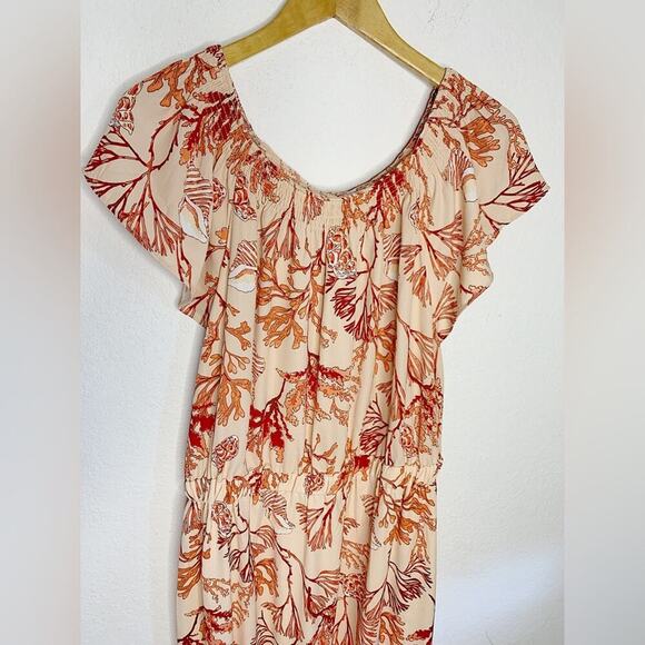 NWT Liz Claiborne Pale Peach Coral Print Ruffle Dress Size 1X $79 - Picture 2 of 7